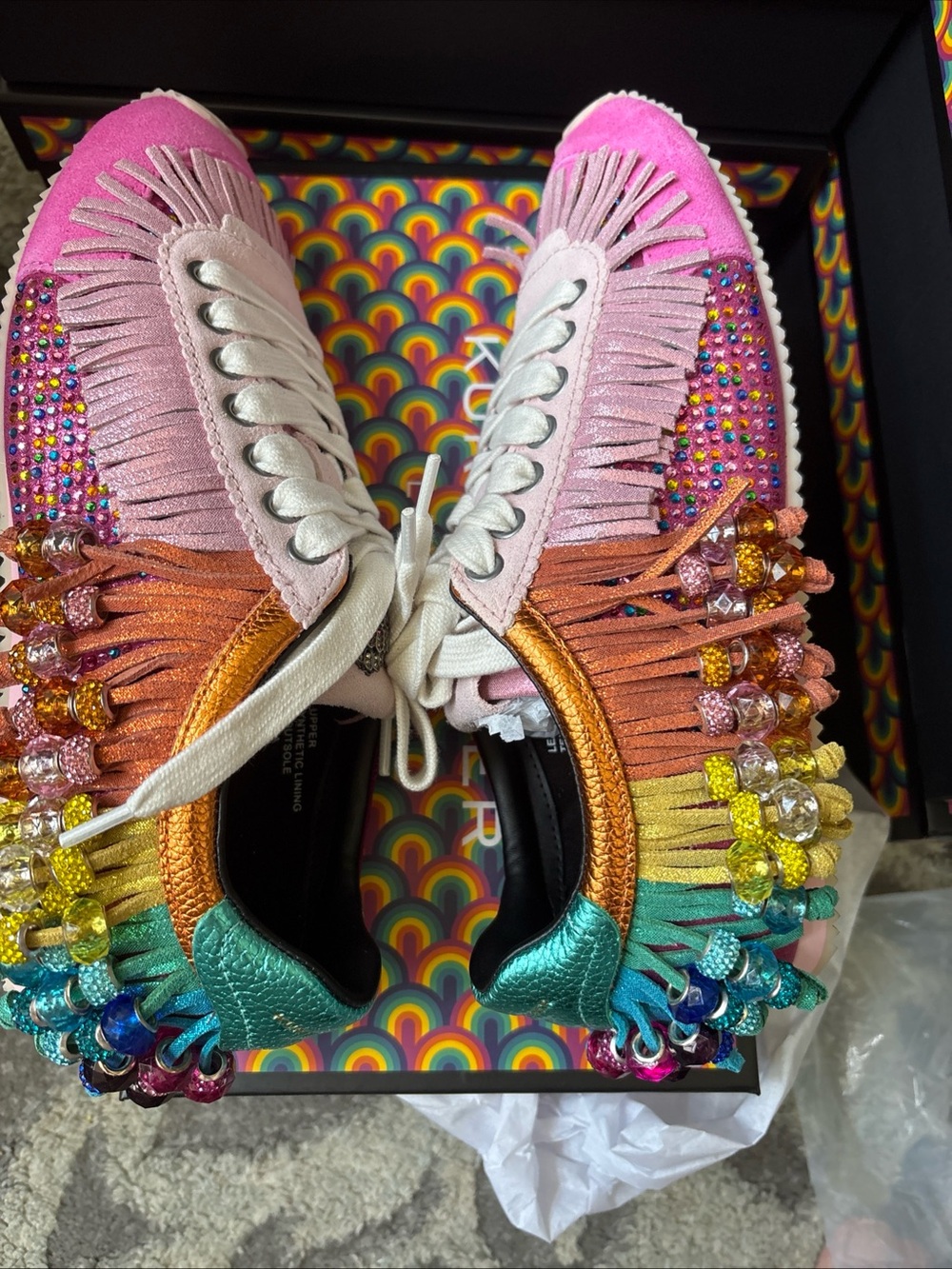 Kurt Geiger London Islington Suede Beaded Tassel Fringe Sneakers Fuschia-6-New